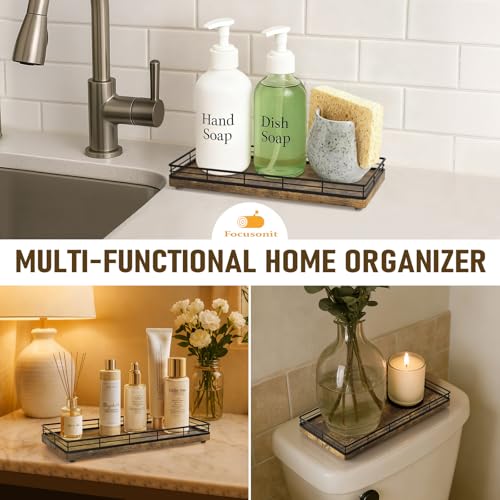 Focusonit Bathroom Vanity Tray – 12" x 6" Decorative Wooden Tray for Toilet Tank Organizer Wood Tray for Bathroom Countertop, Soap, Perfume & Accessories Storage Vanity Dresser Decor Black & Rustic Brown - Image 5
