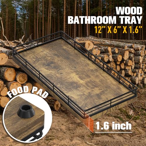 Focusonit Bathroom Vanity Tray – 12" x 6" Decorative Wooden Tray for Toilet Tank Organizer Wood Tray for Bathroom Countertop, Soap, Perfume & Accessories Storage Vanity Dresser Decor Black & Rustic Brown - Image 3