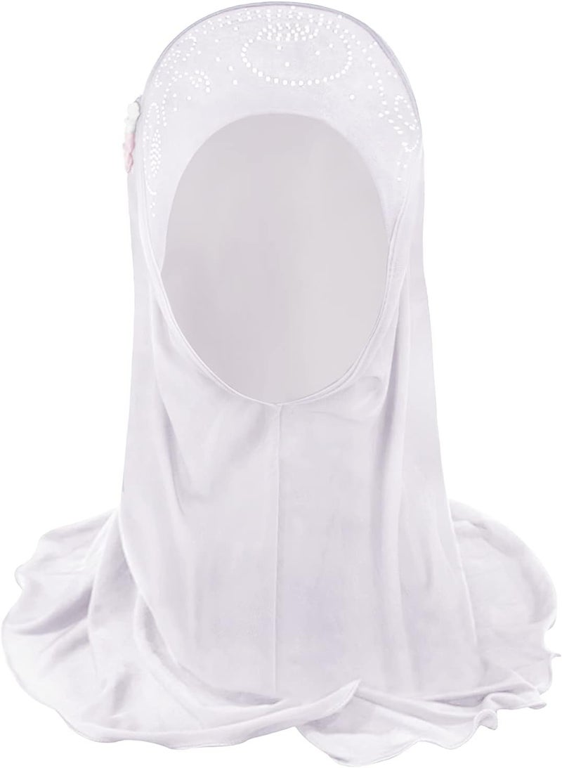 NICEYST Girls Ice Silk Muslim Khimar Hijab Headscarf Flower Arab Scarf Shawls Neck Wrap Islamic Head Wrap for Age 2-7 Years - Image 3