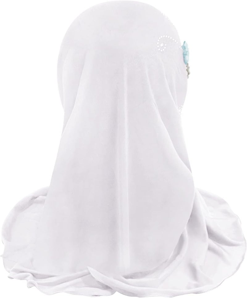 NICEYST Girls Ice Silk Muslim Khimar Hijab Headscarf Flower Arab Scarf Shawls Neck Wrap Islamic Head Wrap for Age 2-7 Years - Image 4