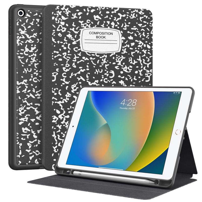 Supveco Case for iPad 9th/8th/7th Generation 10.2 inch (2021/2020/2019 Model) with Pencil Holder, Premium Folio Stand Case with Auto Wake/Sleep,Soft TPU Back Shell Cover for iPad 10.2 Inch-Book Black - Image 1