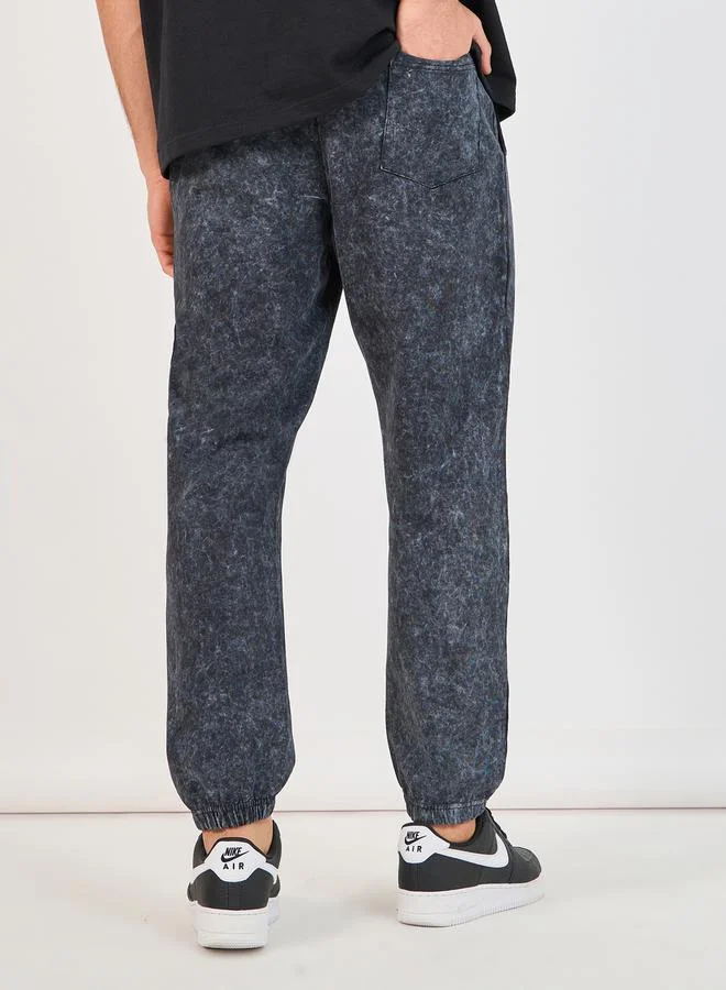 Styli Slim Fit Washed Joggers with Tonal Embroidery Detail