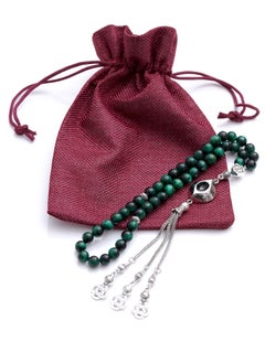 Subhati Prayer Beads ( Misbah ) with metal Parts and Green Tiger Eye Stone | 8 MM Beads - 45 Pcs  - Image 3