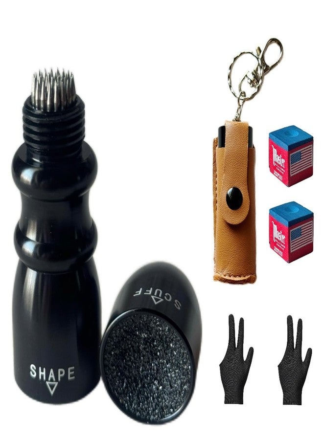 Sinkkuma 3 in 1 Pool Cue Tip Shapers,Red,Blue or Black Cue Tip Maintenance Tool,Tool Leather Bag,Pool Cue Tool,Billiard Pool Cue Accessories (Black) - Image 1