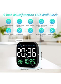 Necomi Digital Wall Clock Digital Clock 9 Inch Led Digital Clock With Remote Control For Living Room Decoration Week Date Temperature In 3 Colors Auto Brightness Standing And Hanging  - Image 2