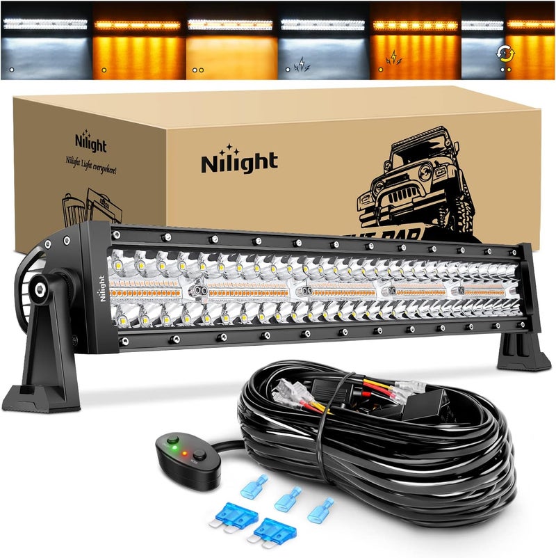 Nilight 22Inch 480W LED Light Bar Spot Flood Amber White Strobe 6 Modes Memory Function Reset Function Off-Road Truck Car ATV SUV Cabin Boat with 16AWG Wiring Harness Kit-1 Lead, 2 Years Warrant - Image 1