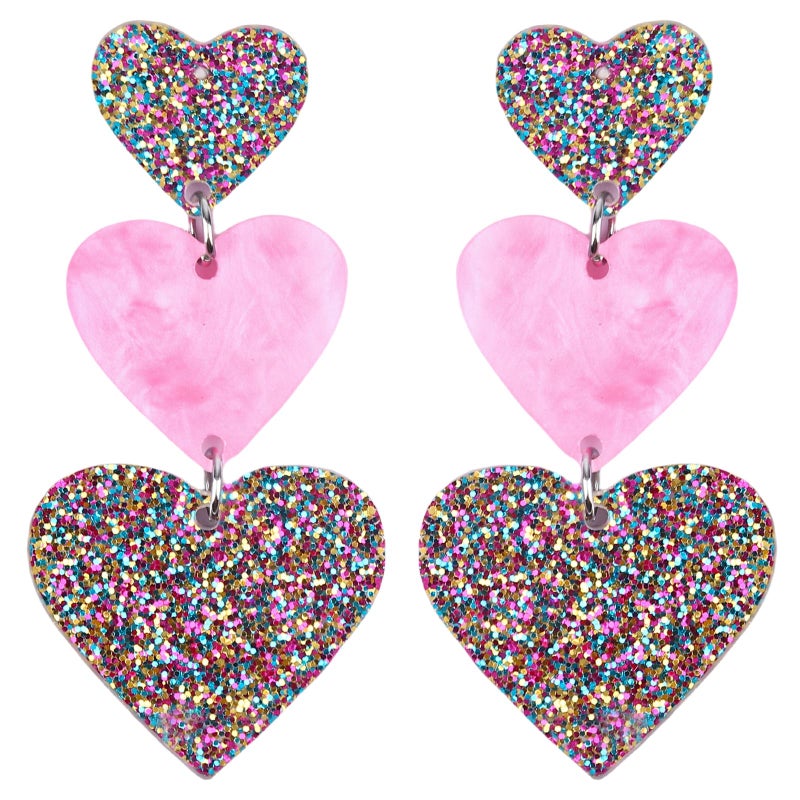 Cifudec Heart Earrings Dangle Valentine's Day Earrings Heart Earrings Cute Love Dangling Heart Earrings for Women (3 Hearts Rainbow) - Image 1