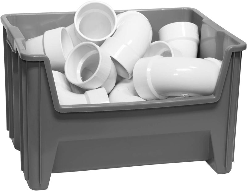 Akro-Mils 13017 Stak-N-Store Heavy Duty Stackable Open Front Plastic Storage Container Bin, (15" x 20" x 12-1/2"), Gray, (3-Pack) - Image 4