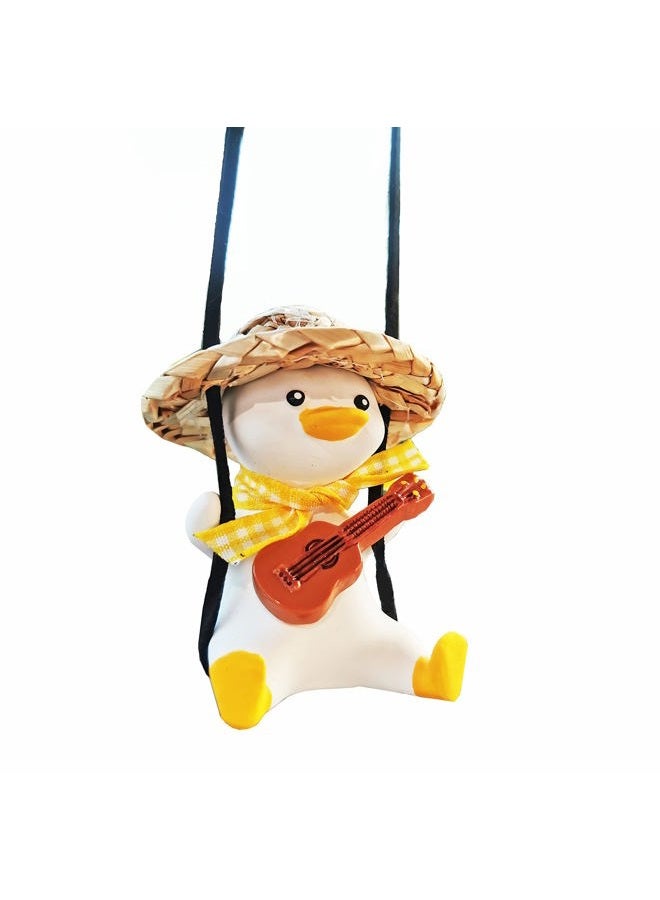 Qiwen Swinging Duck Car Hanging Ornament Cute Decor Rear View Mirror Accessories Mirror Hanging Car Pendant Interior for Women Charm (Guitar) - Image 1