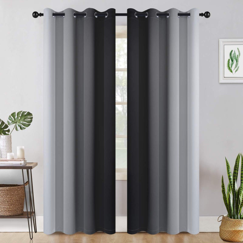 COSVIYA Grommet Ombre Room Darkening Curtains 84 inch Length 2 Panels  Black and Grayish White Gradient Drapes Light Blocking Insulated Thermal Window Curtains for Bedroom/Living Room 52x84 inches - Image 2