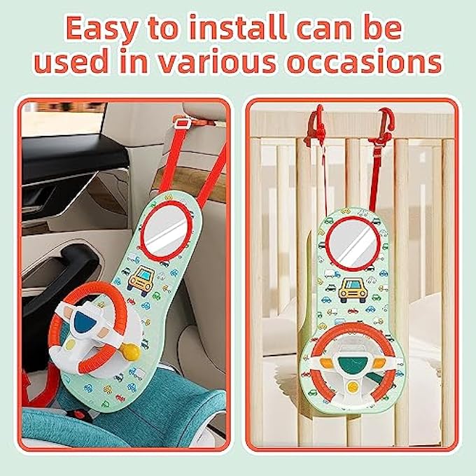 BABY CAR SEAT TOYS FOR INFANTS WITH MIRROR, CARSEAT TOYS STEERING WHEEL WITH MUSIC LIGHTS AND DRIVING SOUNDS, TRAVEL CAR SEAT TOY FOR INFANTS BABIES 6 TO 12 MONTHS - Image 4