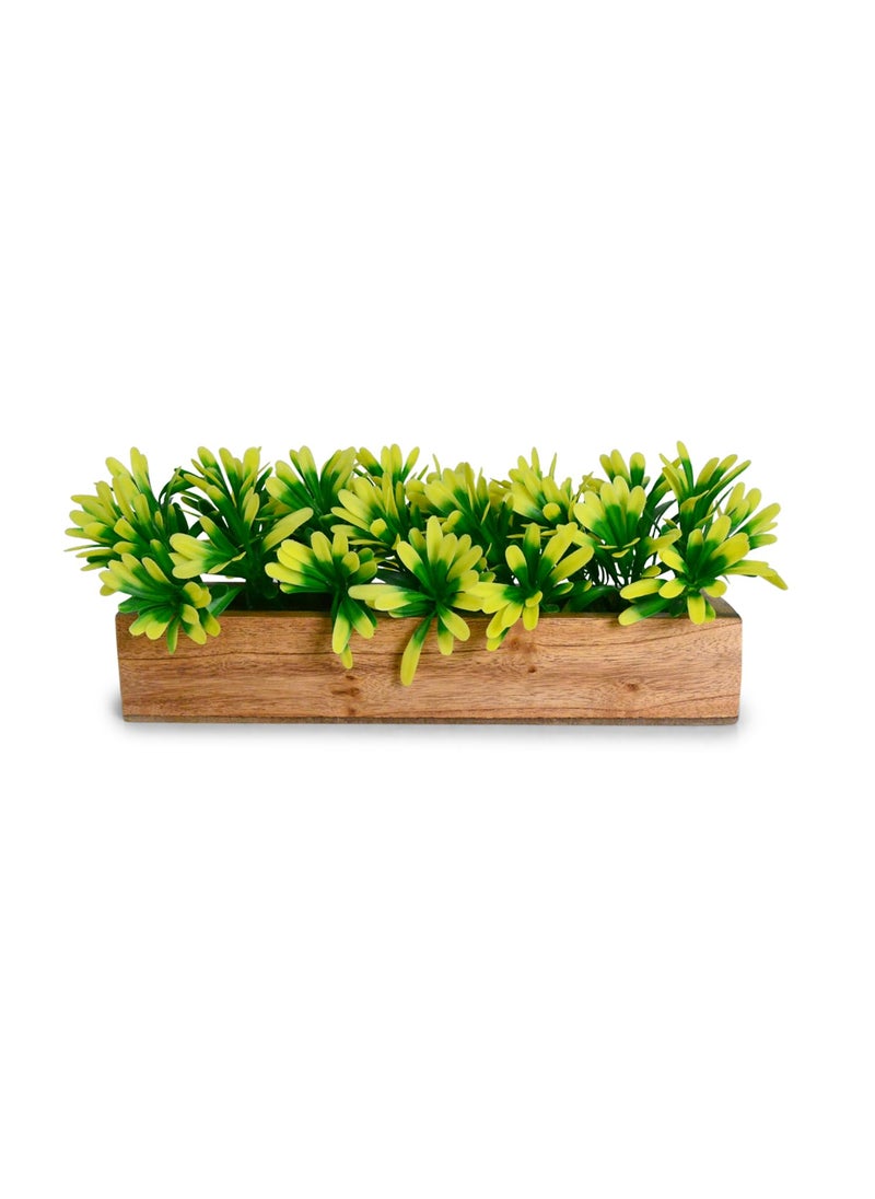 fancymart fancymart Artificial Plant Leaves in a Stylish Wooden Planter Perfect Home Dcor Item Height 14cm x Width 30 cm  - Image 1