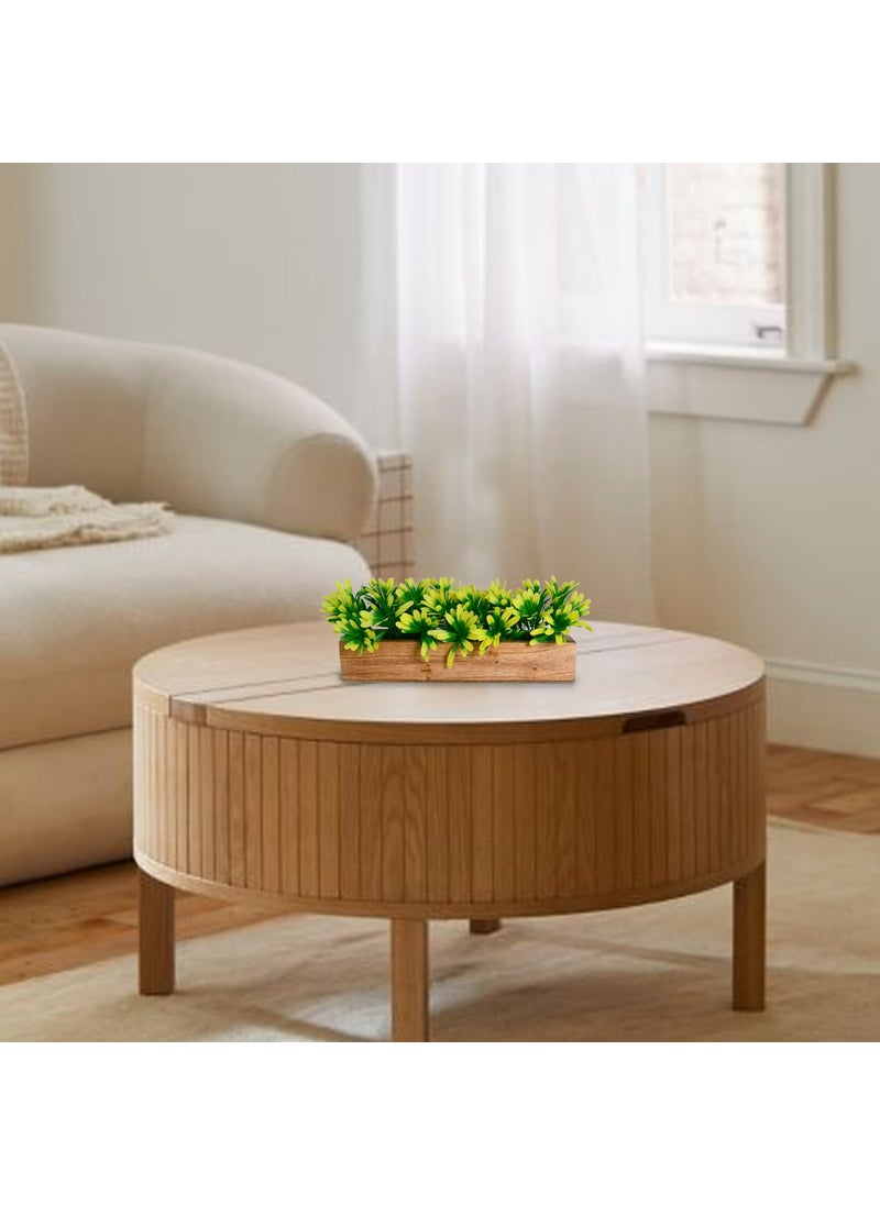 fancymart fancymart Artificial Plant Leaves in a Stylish Wooden Planter Perfect Home Dcor Item Height 14cm x Width 30 cm  - Image 2