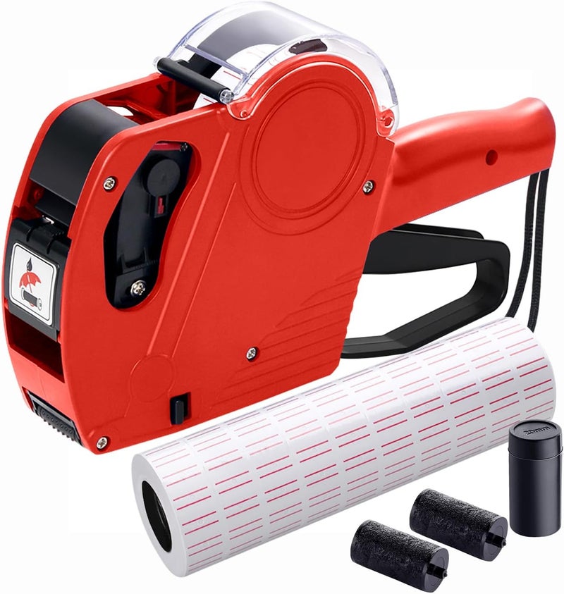 KPX MX5500 Pricing Tag Gun with 5150 pcs White Label Gun Stickers & 3 Extra Inker Rollers, Pricing Label Gun, 8 Digits Retail Pricing Gun and Labels for Grocery Store, Food (Red) - Image 1