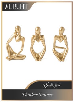 3-Piece Gold Statue Decor, Thinker Abstract Art Resin Sculpture for Home, Living Room, Office Decoration