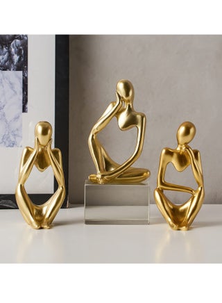 3-Piece Gold Statue Decor, Thinker Abstract Art Resin Sculpture for Home, Living Room, Office Decoration - view 3