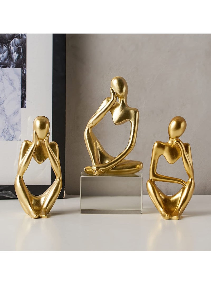 Alruht - 3-Piece Gold Statue Decor, Thinker Abstract Art Resin Sculpture for Home, Living Room, Office Decoration - Image 1