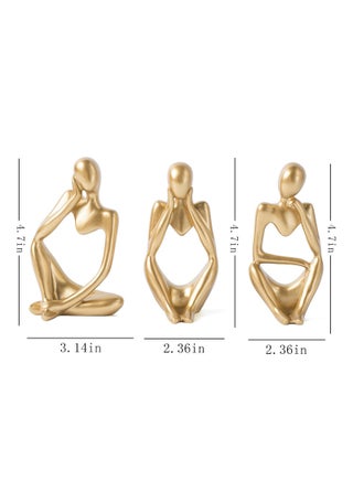 3-Piece Gold Statue Decor, Thinker Abstract Art Resin Sculpture for Home, Living Room, Office Decoration - view 4