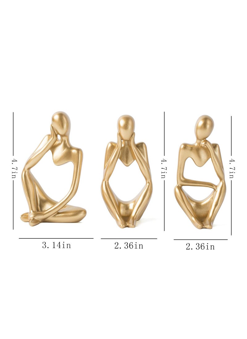 Alruht - 3-Piece Gold Statue Decor, Thinker Abstract Art Resin Sculpture for Home, Living Room, Office Decoration - Image 1