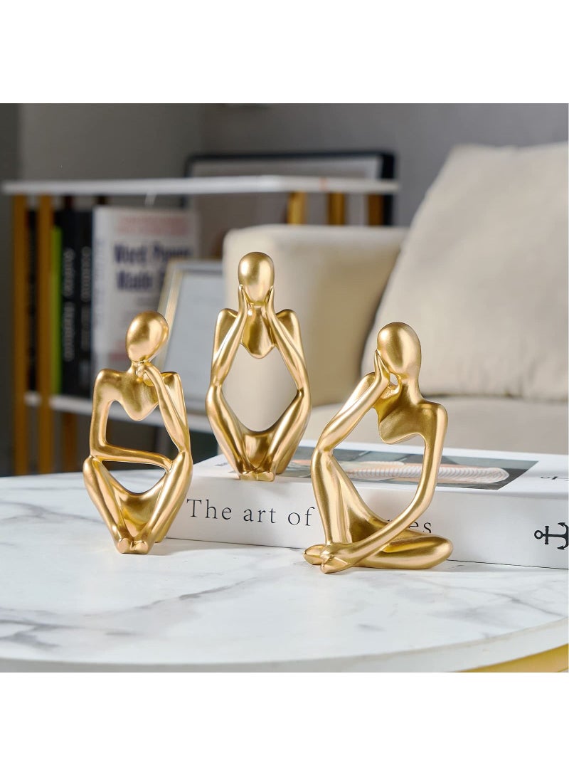 Alruht - 3-Piece Gold Statue Decor, Thinker Abstract Art Resin Sculpture for Home, Living Room, Office Decoration - Image 1