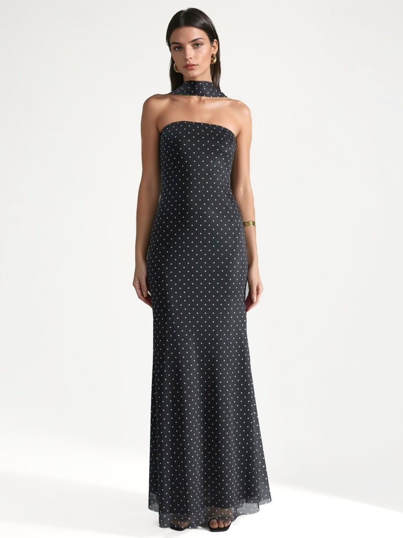 HICCUP Polka Dot Strapless Maxi Dress with Scarf Detail - Image 5
