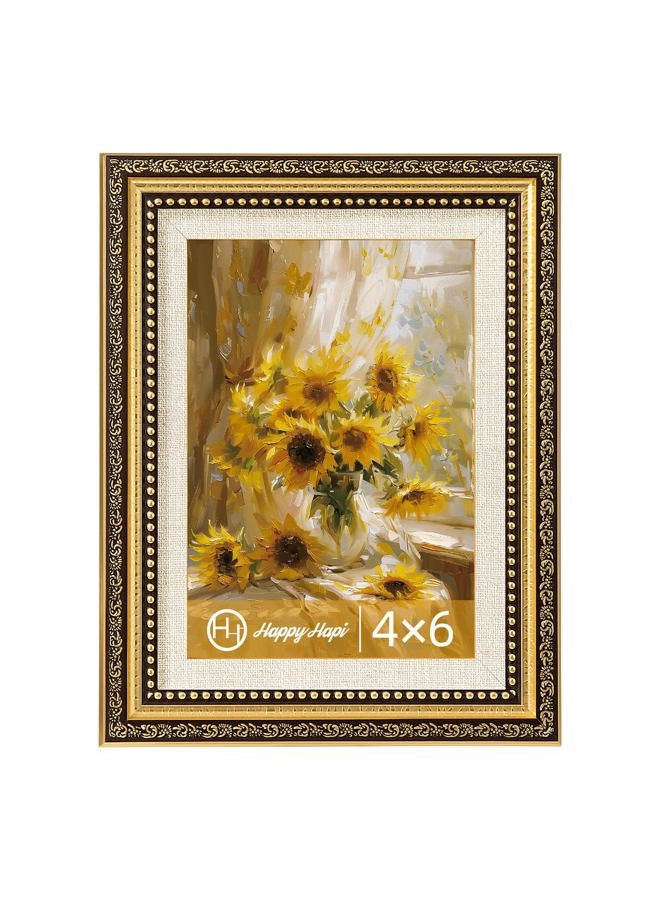 HappyHapi 4x6 Picture Frame Gold, 1 Pack Vintage Picture Frames for Wall or Tabletop Display, Gold 4 x 6 Photo Frame for Wall Decor Retro Home Decor - Image 1