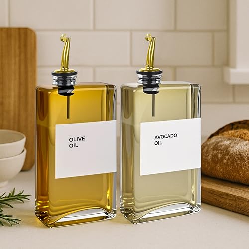 Spaceneat Olive Oil Dispenser Bottle - Includes 44 Kitchen Essential Labels - Cooking Oil Bottles for Kitchen, Coffee Syrup Dispenser - Pourer Spout with 11.8 fl oz Glass Container Cruet - 4pcs, Gold - Image 4