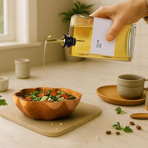 Spaceneat Olive Oil Dispenser Bottle - Includes 44 Kitchen Essential Labels - Cooking Oil Bottles for Kitchen, Coffee Syrup Dispenser - Pourer Spout with 11.8 fl oz Glass Container Cruet - 4pcs, Gold - Image 3