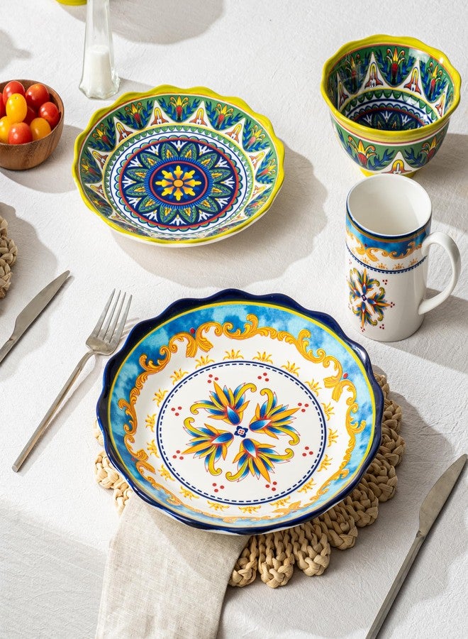 UNICASA Ceramic Dessert Plate Set of 4, 9 Inch Snack Plates with Scalloped Edges – Serving Dishes for Salad, Cake, Cheese, Vibrant Boho Decoration, Microwave & Dishwasher Safe - Image 4