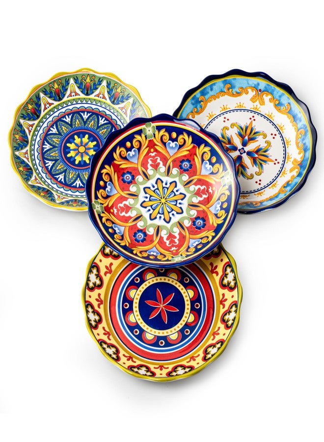 UNICASA Ceramic Dessert Plate Set of 4, 9 Inch Snack Plates with Scalloped Edges – Serving Dishes for Salad, Cake, Cheese, Vibrant Boho Decoration, Microwave & Dishwasher Safe - Image 1
