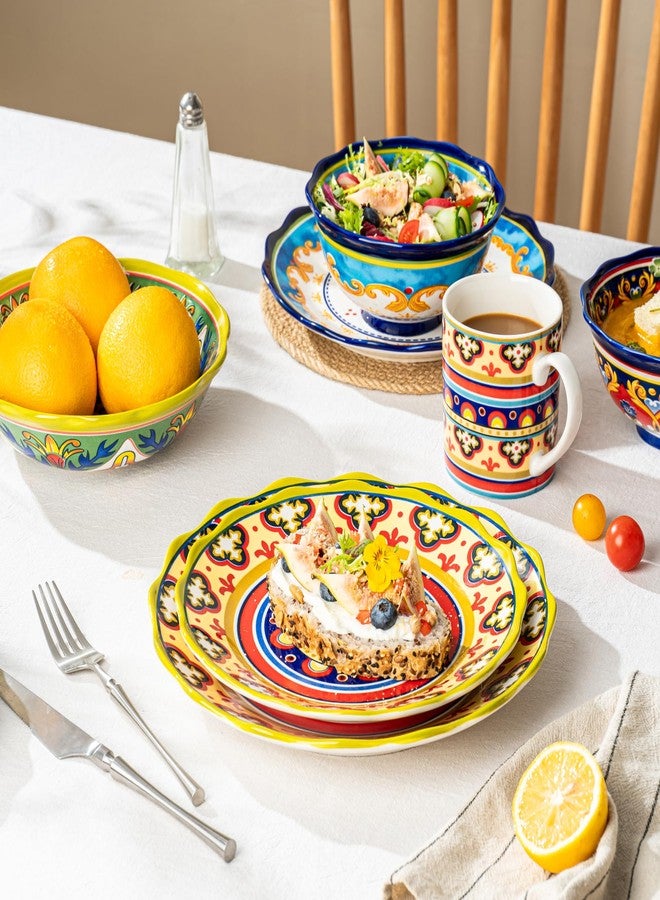 UNICASA Ceramic Dessert Plate Set of 4, 9 Inch Snack Plates with Scalloped Edges – Serving Dishes for Salad, Cake, Cheese, Vibrant Boho Decoration, Microwave & Dishwasher Safe - Image 3