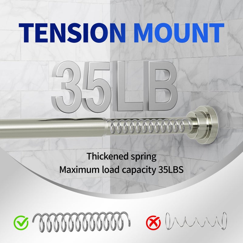 Mcrbeay Shower Curtain Rod, 1" Diameter Heavy Duty Tension Shower Rod, Non Slip Adjustable 28-74 inch No Drill Shower Curtain Rods Spring Tension For Bathroom, Shower Stall, No Rust, Brushed Nickel - Image 3