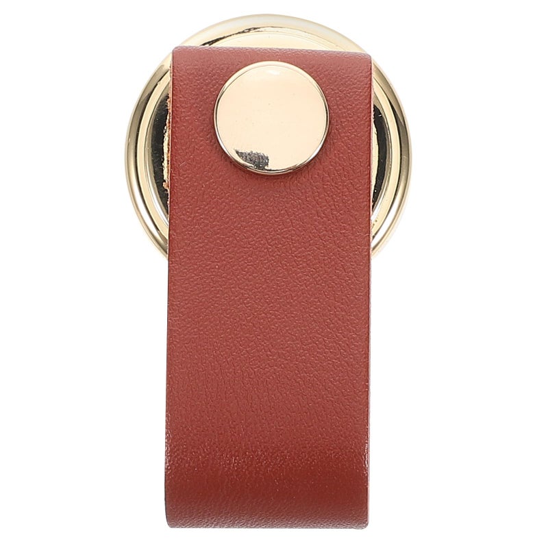 Single Hole Cabinet Handle Drawer Pull Light Brown Zinc Alloy Soft Fake Leather - Image 2