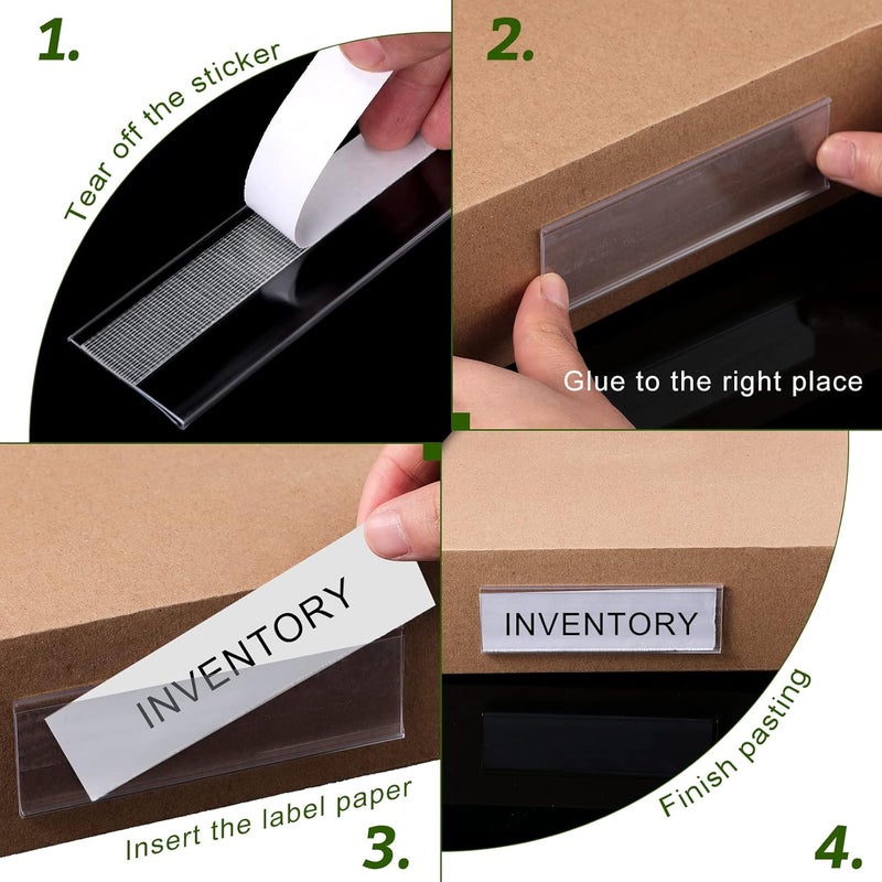 Cindeer 72 Pieces Shelf Tag Label Holders Adhesive Wire Self Label Holder Clear Plastic Shelf Tag Holders Price Tag Holder for Supermarket School Library Bookshelves Mailbox Storage Bins (3 x 1 Inch) - Image 5