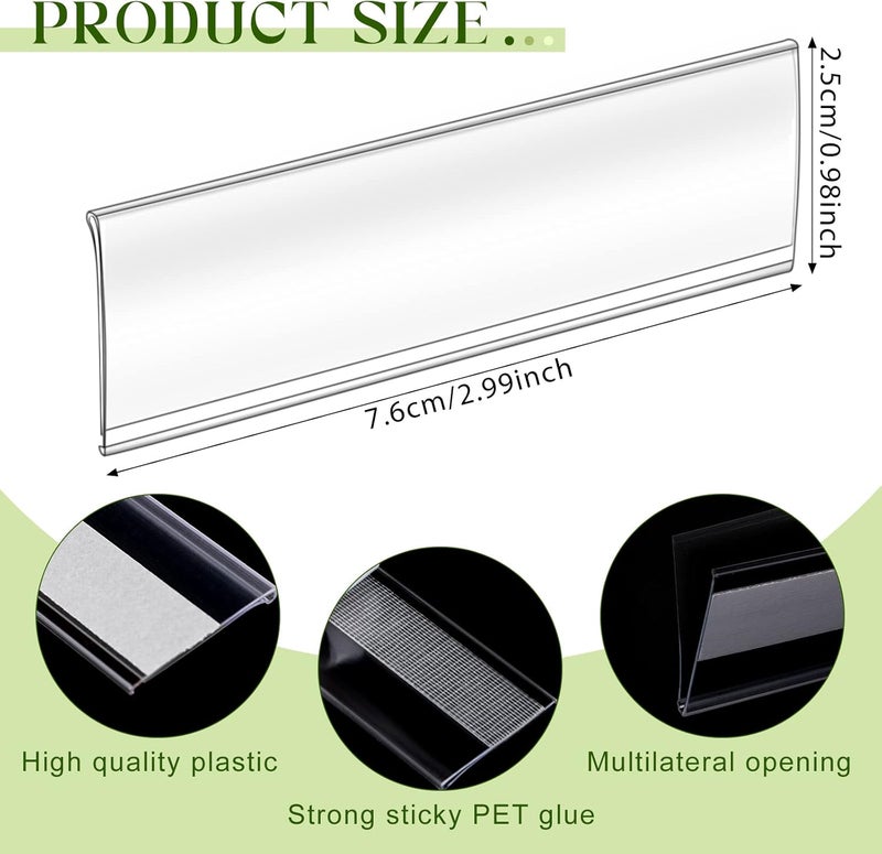 Cindeer 72 Pieces Shelf Tag Label Holders Adhesive Wire Self Label Holder Clear Plastic Shelf Tag Holders Price Tag Holder for Supermarket School Library Bookshelves Mailbox Storage Bins (3 x 1 Inch) - Image 3