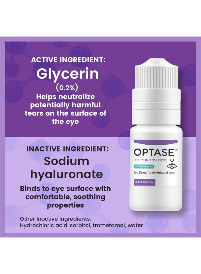 Dry Eye Intense Drops - Preservative Free Eye Drops for Long Lasting Relief - Artificial Tears to Relieve Severe Dry Eye Symptoms - Multidose Bottle - Step 3 Hydrate - .33 fl oz, 300 Doses