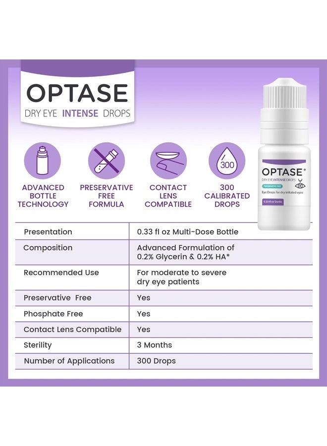 Dry Eye Intense Drops - Preservative Free Eye Drops for Long Lasting Relief - Artificial Tears to Relieve Severe Dry Eye Symptoms - Multidose Bottle - Step 3 Hydrate - .33 fl oz, 300 Doses