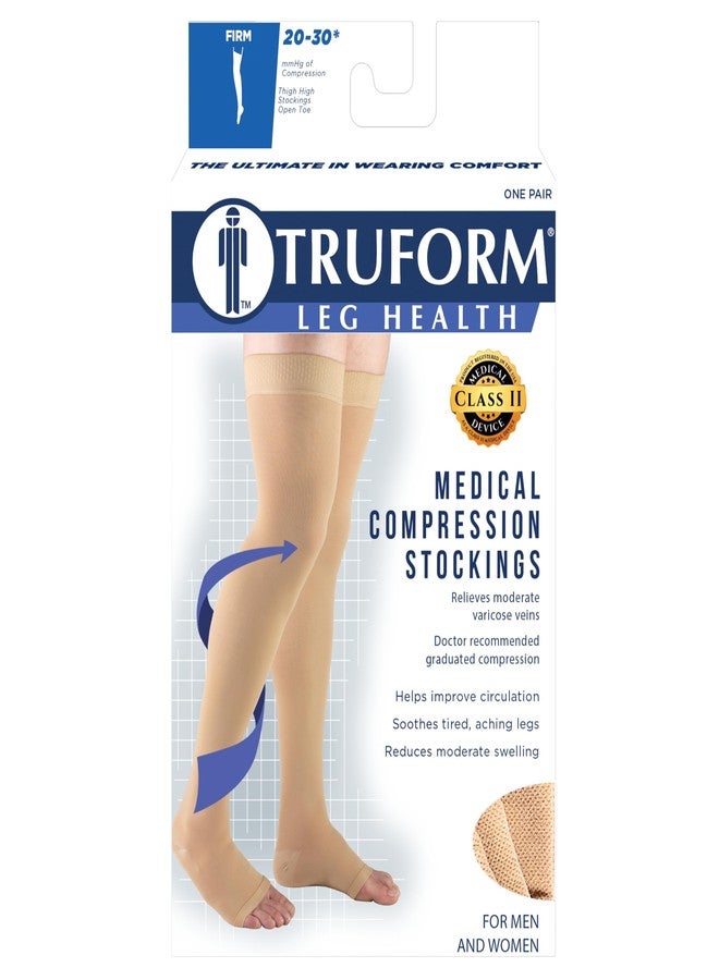 ترو فورم جوارب ضغط Truform للرجال والنساء، بضغط 20-30 مم زئبق، تصل إلى أعلى الفخذ، منقطة من الأعلى، مفتوحة من الأمام، بيج، مقاس صغير - Image 3