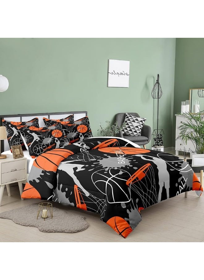 BODHI - Bodhi Bed in A Bag for Kids Boys, Kids Bedding Comforter Sheet Set, Twin Size Basketball Comforter Set, Kids Sports Basketball Bedding Set 5 PCS - Image 1