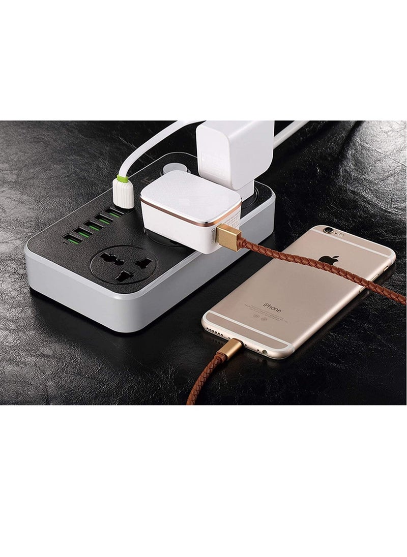 ELTRAZONE Universal Power Strips 3 Way Outlets 6 USB Plug Ports Surge Protection Power Socket Switch Portable Charger Fast Charging with 2M Wall Plug Adapter Extension Cord with Fuse and Shutter Extension Lead  - Image 3