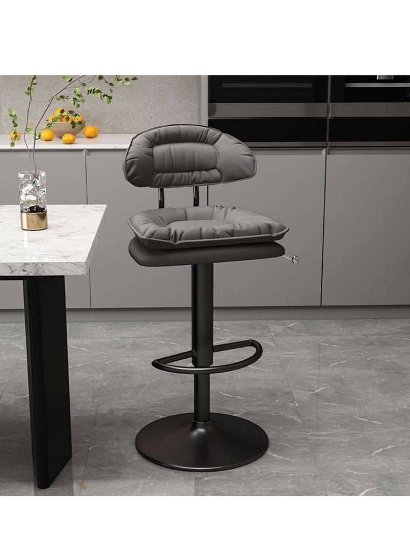 كراسي بار قابلة للتعديل بدون مساند للذراعين، دوارة، مصنوعة من جلد البولي يوريثان، كراسي بار معدنية بارتفاع مناسب للمطبخ، كراسي بار إفطار لجزيرة المطبخ (أسود) - Image 1