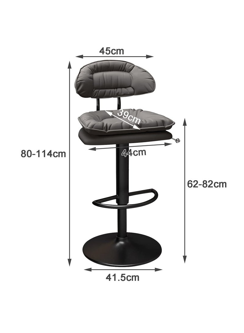 كراسي بار قابلة للتعديل بدون مساند للذراعين، دوارة، مصنوعة من جلد البولي يوريثان، كراسي بار معدنية بارتفاع مناسب للمطبخ، كراسي بار إفطار لجزيرة المطبخ (أسود) - Image 2