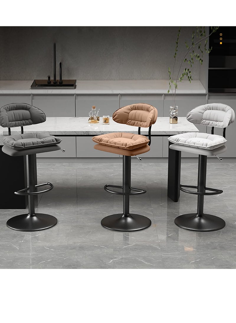 كراسي بار قابلة للتعديل بدون مساند للذراعين، دوارة، مصنوعة من جلد البولي يوريثان، كراسي بار معدنية بارتفاع مناسب للمطبخ، كراسي بار إفطار لجزيرة المطبخ (أسود) - Image 3