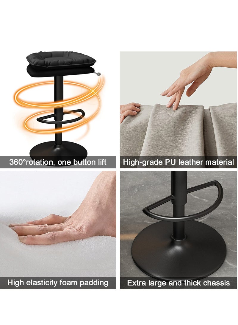 كراسي بار قابلة للتعديل بدون مساند للذراعين، دوارة، مصنوعة من جلد البولي يوريثان، كراسي بار معدنية بارتفاع مناسب للمطبخ، كراسي بار إفطار لجزيرة المطبخ (أسود) - Image 4