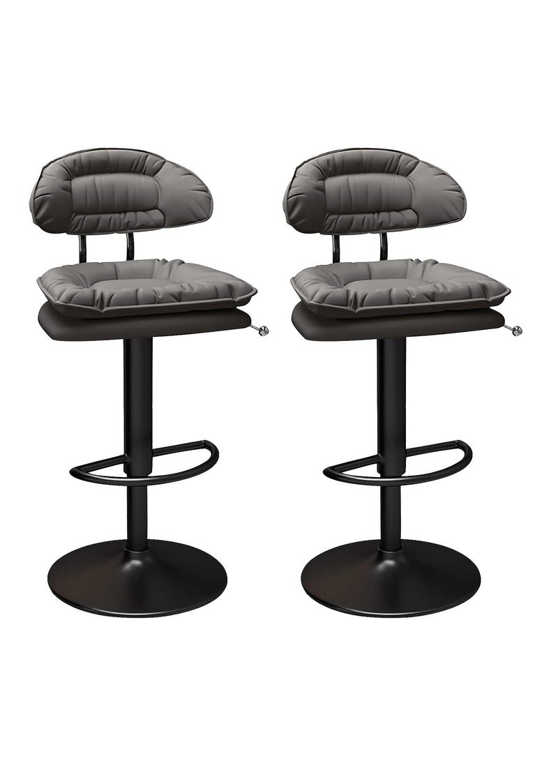 كراسي بار قابلة للتعديل بدون مساند للذراعين، دوارة، مصنوعة من جلد البولي يوريثان، كراسي بار معدنية بارتفاع مناسب للمطبخ، كراسي بار إفطار لجزيرة المطبخ (أسود) - Image 5