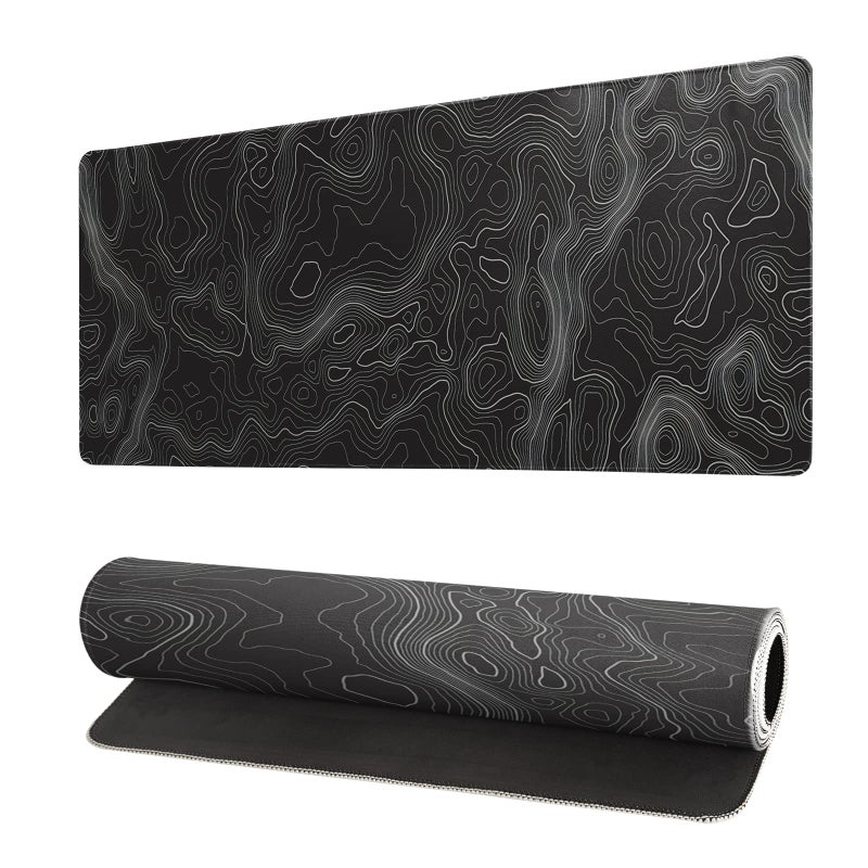 Siski Topographic Contour Extended Big Mouse Pad Large,Gaming Mouse Pad Desk Pad,27.6x11.8 Inch Long Computer Keyboard Mouse Mat Mousepad with 3mm Non-Slip Base and Stitched Edge for Gaming and Office - Image 1