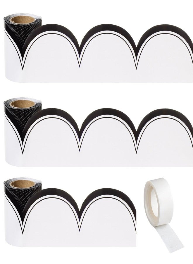 FOBSME 99 Ft White with Black Bulletin Board Border White with Black Scalloped Border Trim Decorative Classroom Die-Cut Rolled Borders for Classroom Office Wall Locker Back to School Decor,3 Roll - Image 1