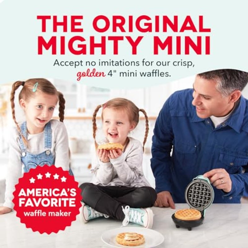 Mini Waffle Maker Machine For Individuals, Paninis, Hash Browns, and Other On The Go Breakfast, Lunch, Or Snacks With Easy To Clean, Non-Stick Sides, 4 Inch, Aqua - Image 2