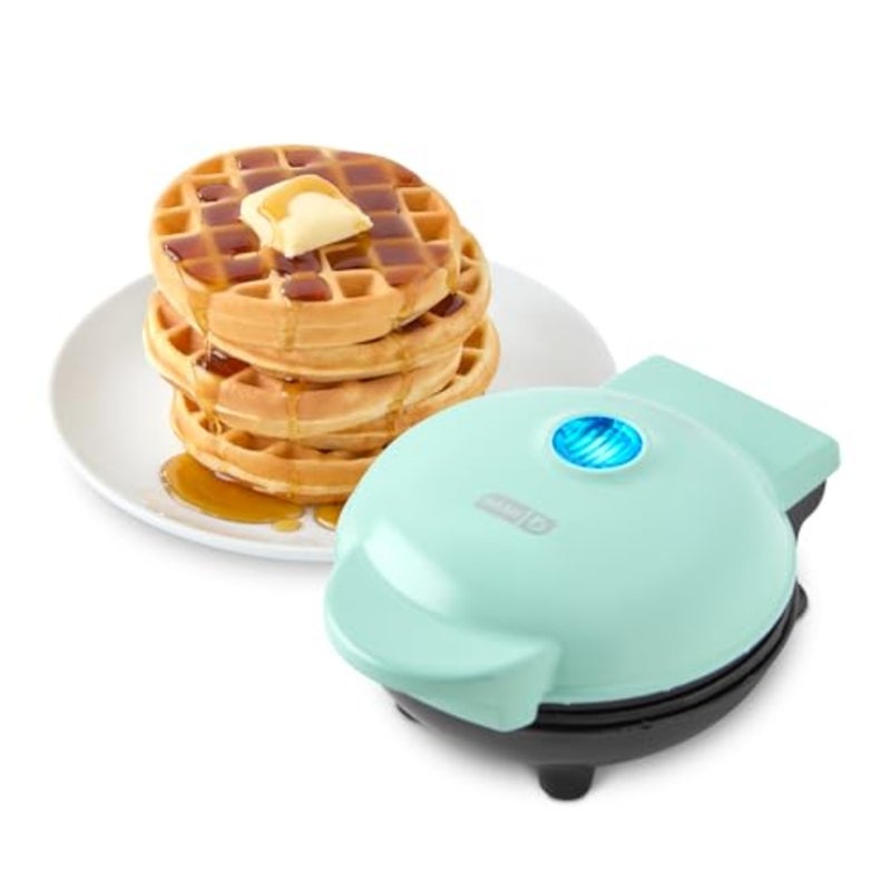 Mini Waffle Maker Machine For Individuals, Paninis, Hash Browns, and Other On The Go Breakfast, Lunch, Or Snacks With Easy To Clean, Non-Stick Sides, 4 Inch, Aqua - Image 1