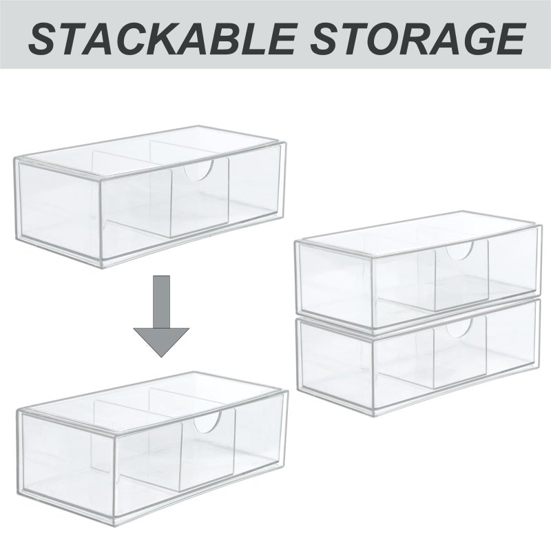 ZEXALOR Set of 2 Stackable Storage Drawers - 7.8" Clear Plastic Drawer Storage, Acrylic Makeup Organizer, Desk Counter Cabinet Office Organizer, Bathroom Organizers and Storage (3 Grid/Set of 2) - Image 2